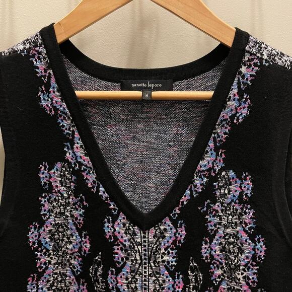 Nanette Lepore Sweater Knit Mystical Stitch Dress | Black Multi, M, $448 NWOT - Picture 6 of 12